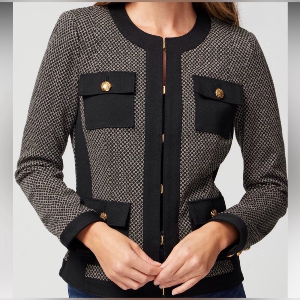 White House Black Market Black and Cream Textured Stylist Jacket